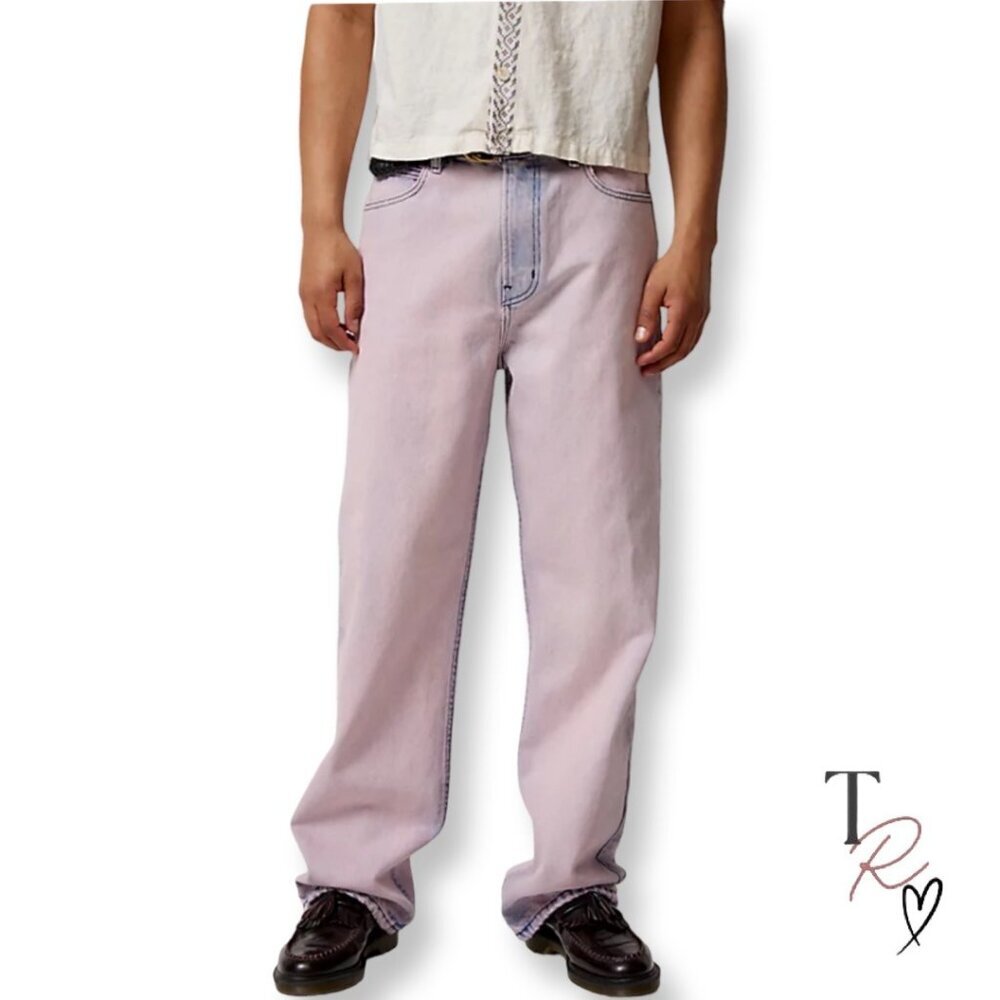 BDG UO Baggy Skate Fit Wide Leg Jeans in Pink Wash Men’s Size 34 x 32